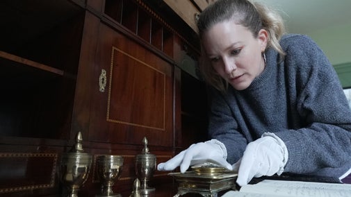 Collection and House Manager Kirsty Mitchell and the Secretaire at Lamb House